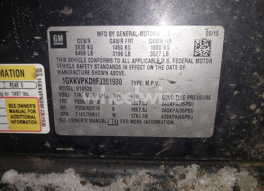 Photo 9 of 2015 Gmc Acadia SLE-2 (VIN 1GKKVPKD8FJ351930)