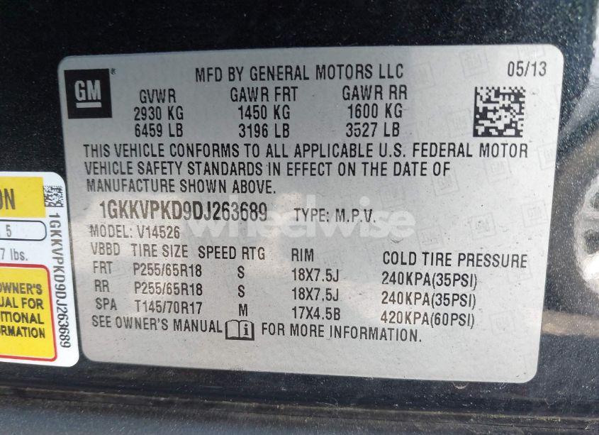 Photo 9 of 2013 Gmc Acadia SLE-2 (VIN 1GKKVPKD9DJ263689)