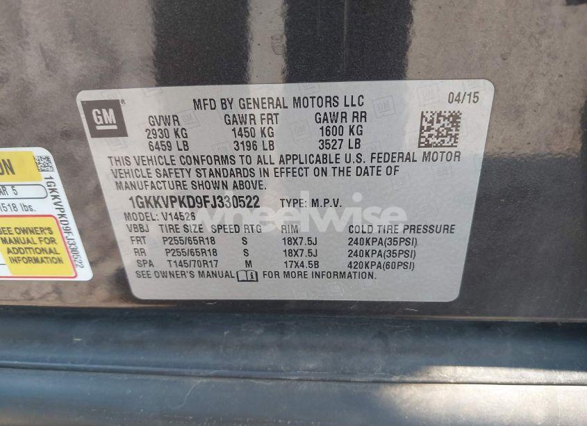 Photo 9 of 2015 Gmc Acadia SLE-2 (VIN 1GKKVPKD9FJ330522)