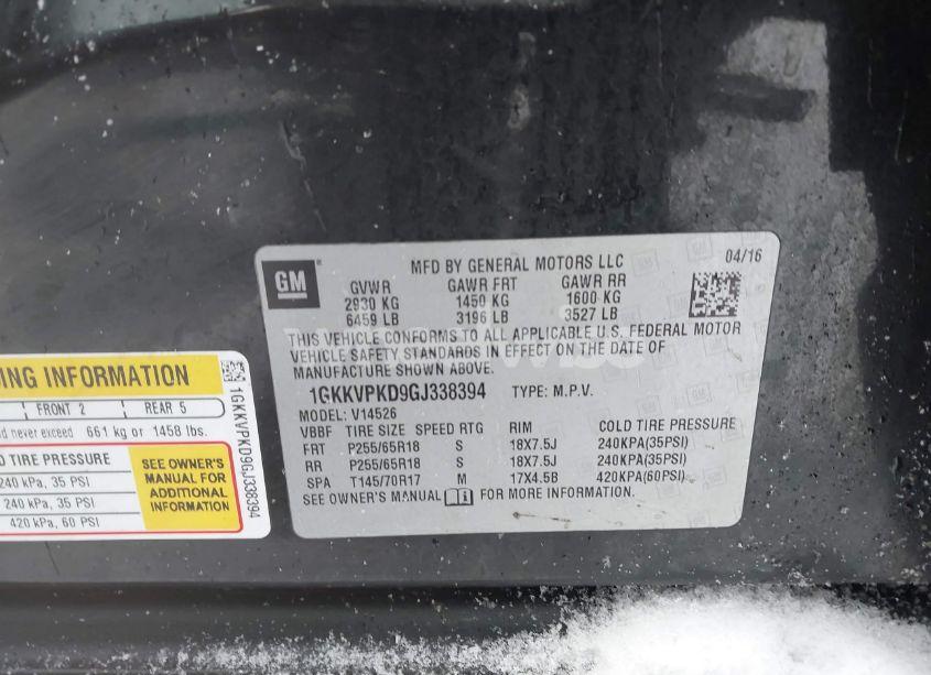 Photo 9 of 2016 Gmc Acadia SLE-2 (VIN 1GKKVPKD9GJ338394)