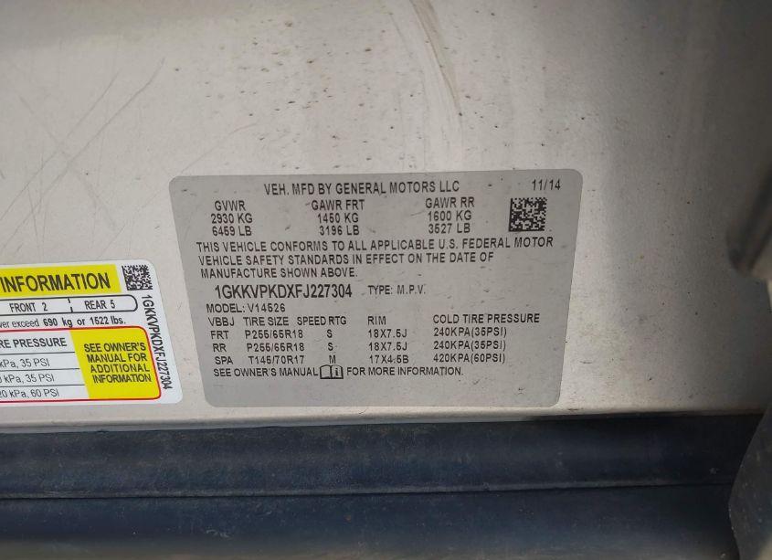 Photo 9 of 2015 Gmc Acadia SLE-2 (VIN 1GKKVPKDXFJ227304)