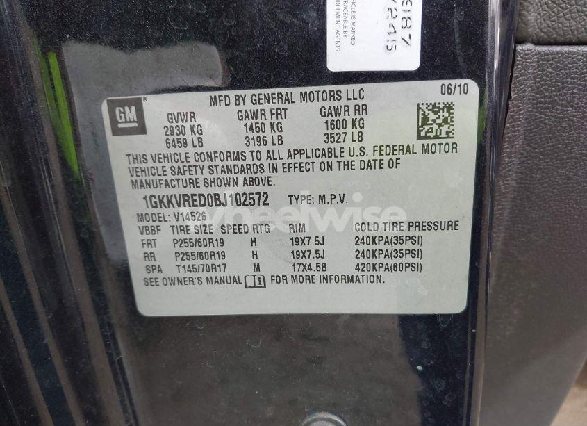 Photo 9 of 2011 Gmc Acadia SLT-1 (VIN 1GKKVRED0BJ102572)