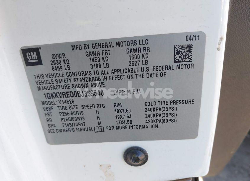 Photo 9 of 2011 Gmc Acadia SLT-1 (VIN 1GKKVRED0BJ359540)