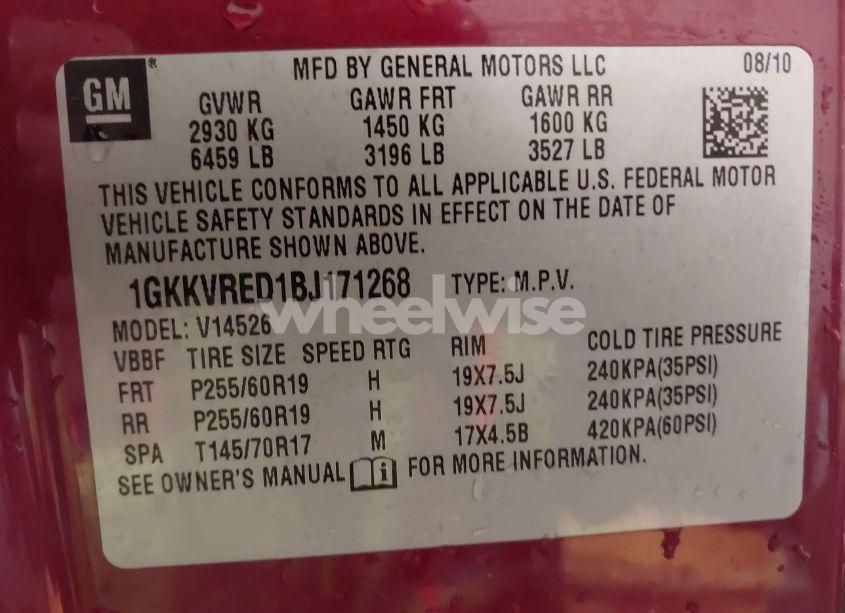 Photo 9 of 2011 Gmc Acadia SLT-1 (VIN 1GKKVRED1BJ171268)