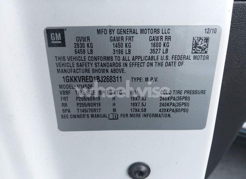 Photo 9 of 2011 Gmc Acadia SLT-1 (VIN 1GKKVRED1BJ268311)