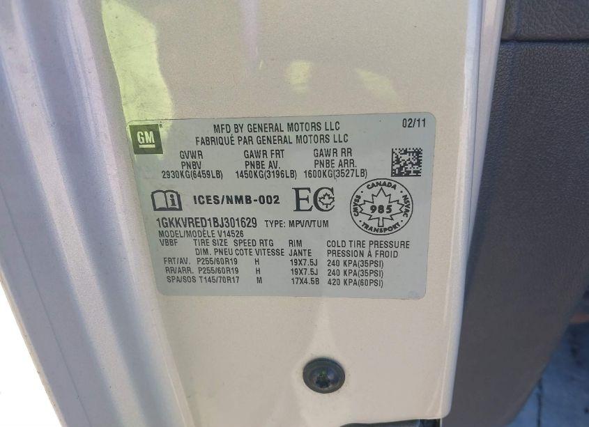 Photo 9 of 2011 Gmc Acadia SLT-1 (VIN 1GKKVRED1BJ301629)