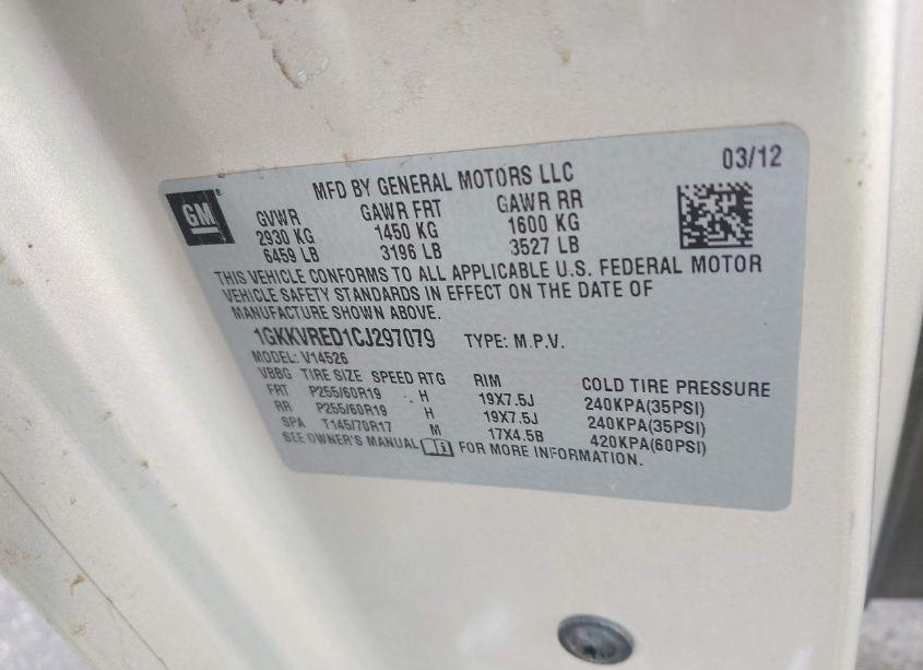 Photo 9 of 2012 Gmc Acadia SLT1 (VIN 1GKKVRED1CJ297079)