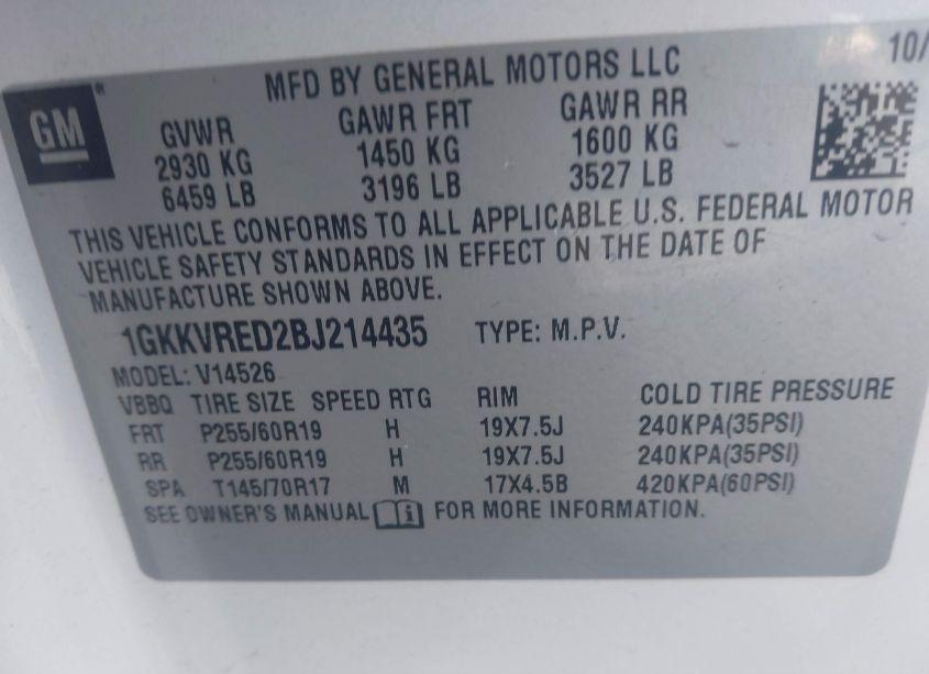Photo 9 of 2011 Gmc Acadia SLT-1 (VIN 1GKKVRED2BJ214435)