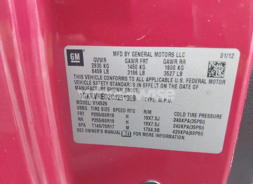 Photo 9 of 2012 Gmc Acadia SLT-1 (VIN 1GKKVRED2CJ251969)