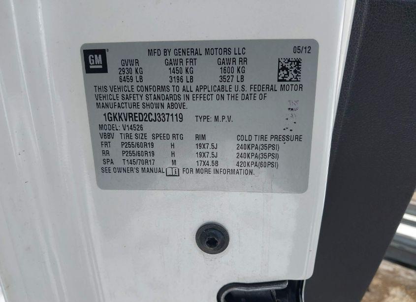 Photo 9 of 2012 Gmc Acadia SLT1 (VIN 1GKKVRED2CJ337119)