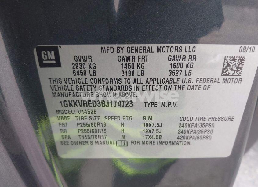 Photo 9 of 2011 Gmc Acadia SLT-1 (VIN 1GKKVRED3BJ174723)