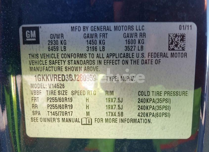 Photo 9 of 2011 Gmc Acadia SLT-1 (VIN 1GKKVRED3BJ280959)