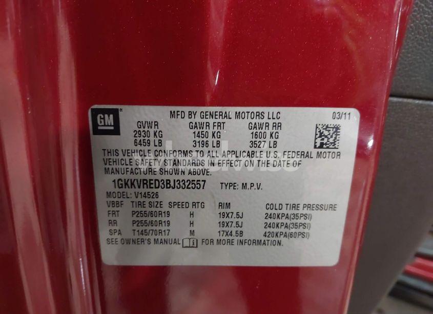 Photo 9 of 2011 Gmc Acadia SLT-1 (VIN 1GKKVRED3BJ332557)