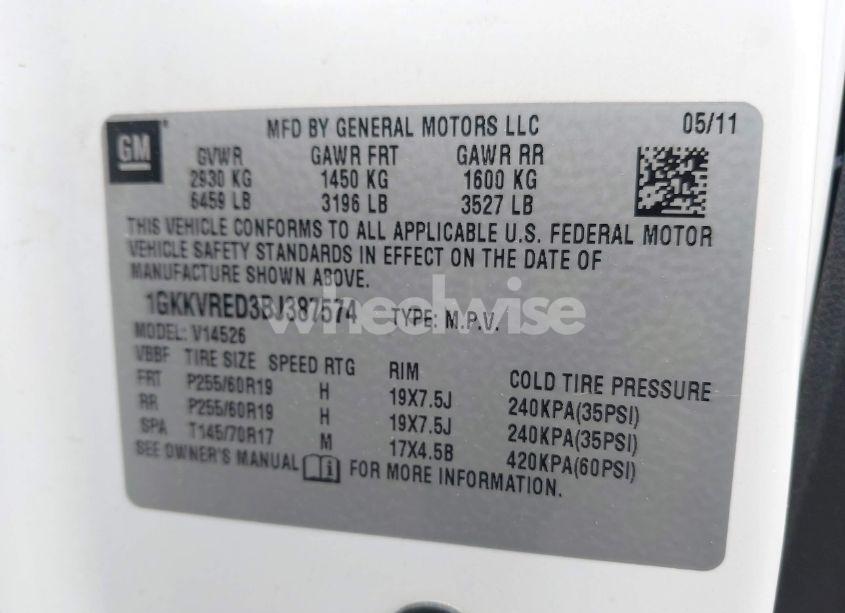 Photo 9 of 2011 Gmc Acadia SLT-1 (VIN 1GKKVRED3BJ387574)