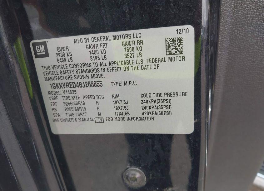 Photo 9 of 2011 Gmc Acadia SLT-1 (VIN 1GKKVRED4BJ265855)