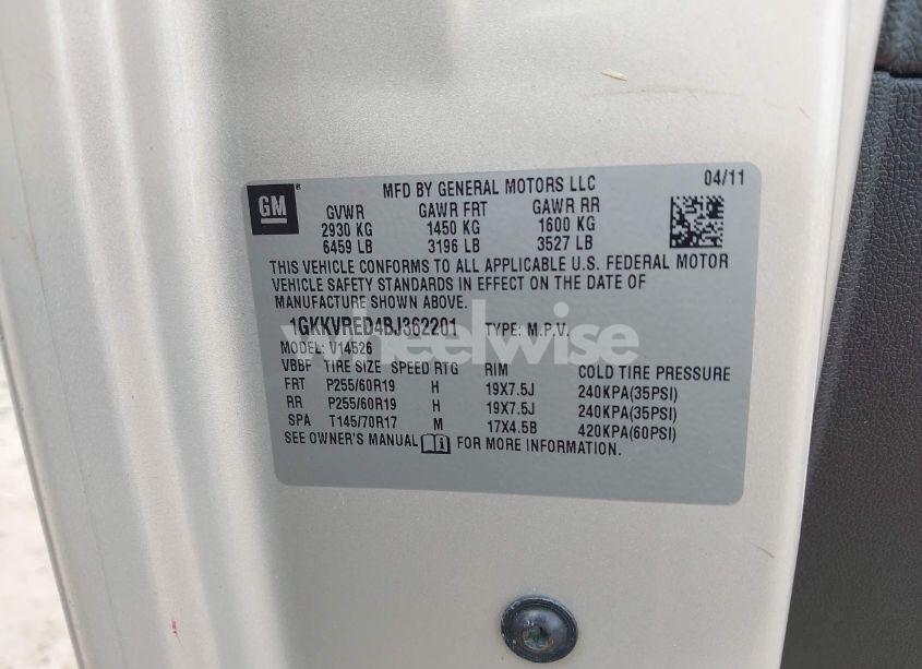 Photo 9 of 2011 Gmc Acadia SLT-1 (VIN 1GKKVRED4BJ362201)