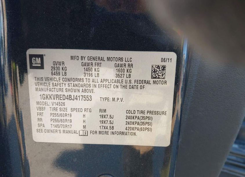 Photo 9 of 2011 Gmc Acadia SLT-1 (VIN 1GKKVRED4BJ417553)