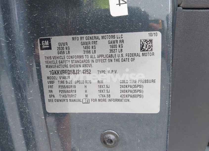 Photo 9 of 2011 Gmc Acadia SLT-1 (VIN 1GKKVRED5BJ214252)