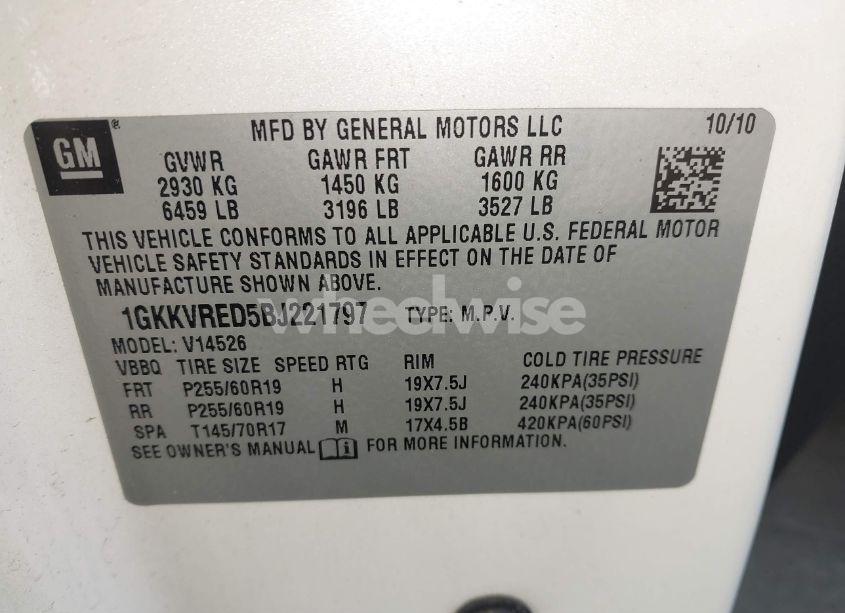 Photo 9 of 2011 Gmc Acadia SLT-1 (VIN 1GKKVRED5BJ221797)