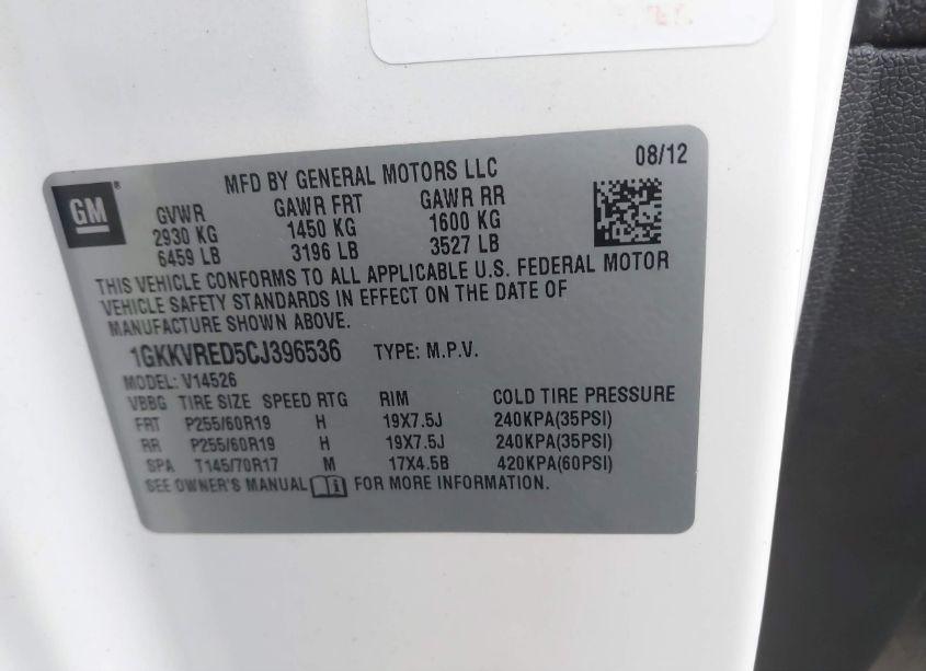 Photo 9 of 2012 Gmc Acadia SLT1 (VIN 1GKKVRED5CJ396536)