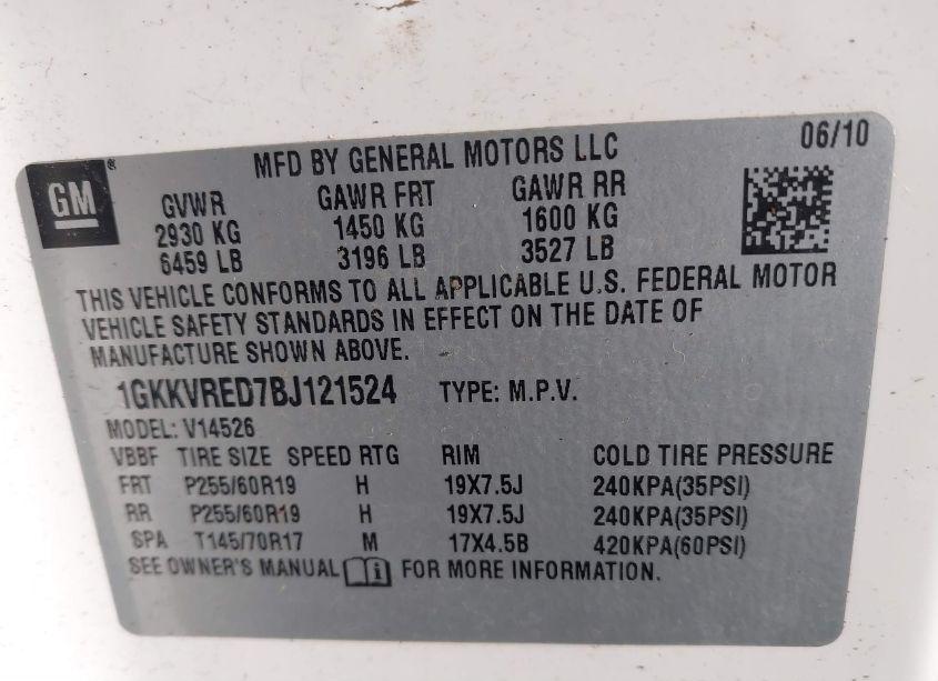 Photo 9 of 2011 Gmc Acadia SLT-1 (VIN 1GKKVRED7BJ121524)