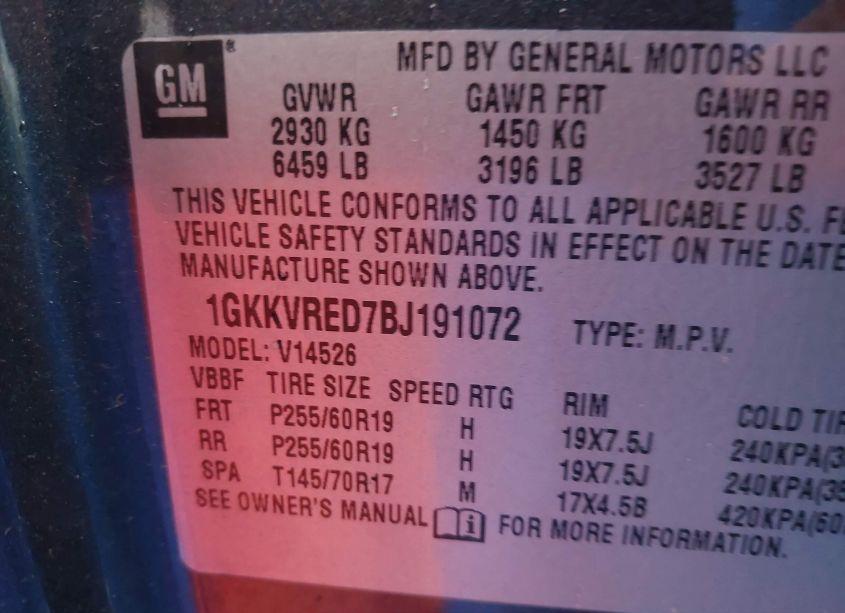 Photo 9 of 2011 Gmc Acadia SLT-1 (VIN 1GKKVRED7BJ191072)