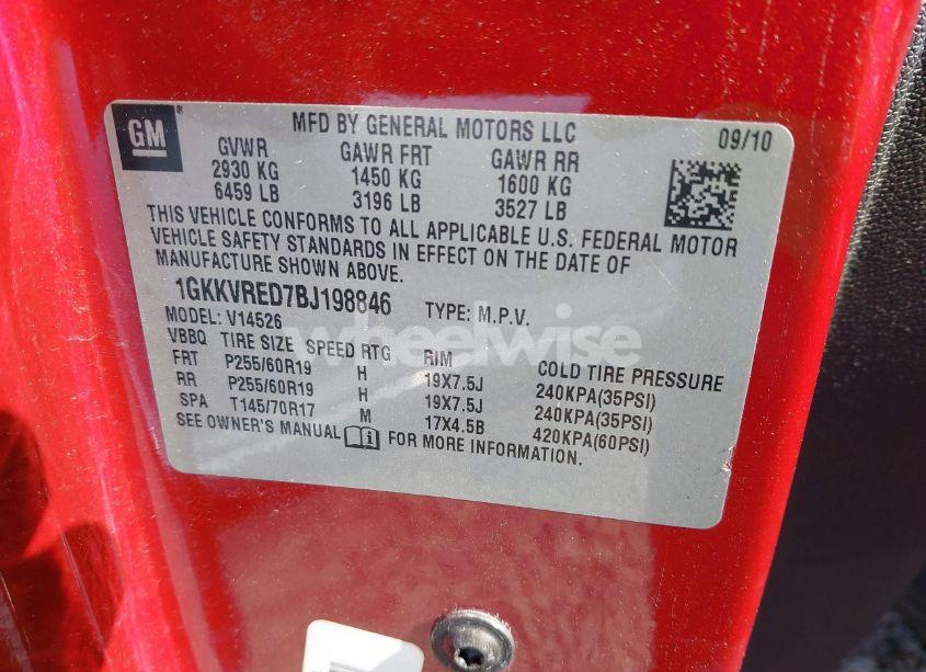 Photo 9 of 2011 Gmc Acadia SLT-1 (VIN 1GKKVRED7BJ198846)