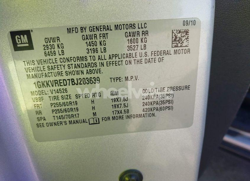 Photo 9 of 2011 Gmc Acadia SLT-1 (VIN 1GKKVRED7BJ203639)