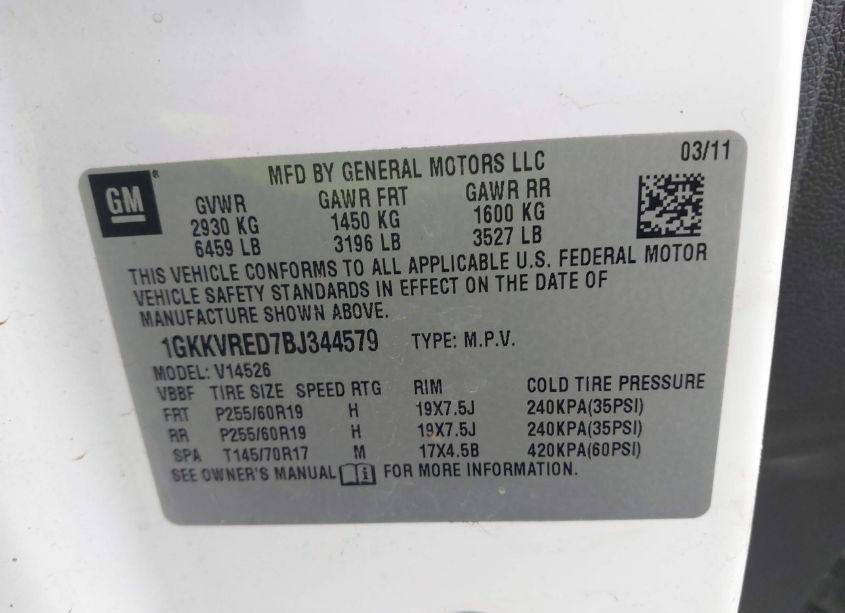 Photo 9 of 2011 Gmc Acadia SLT-1 (VIN 1GKKVRED7BJ344579)