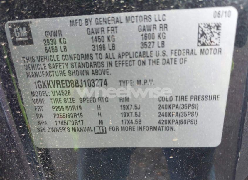 Photo 9 of 2011 Gmc Acadia SLT-1 (VIN 1GKKVRED8BJ103274)