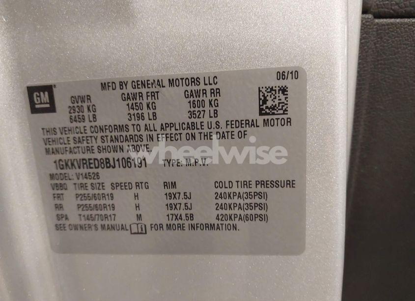 Photo 9 of 2011 Gmc Acadia SLT-1 (VIN 1GKKVRED8BJ106191)