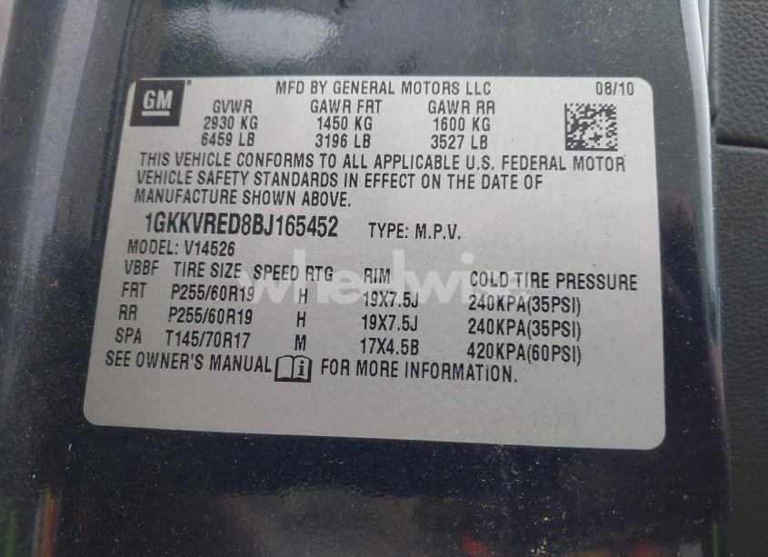 Photo 9 of 2011 Gmc Acadia SLT-1 (VIN 1GKKVRED8BJ165452)