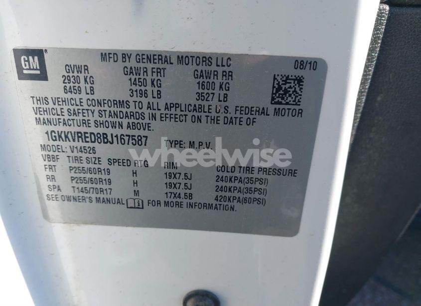 Photo 9 of 2011 Gmc Acadia SLT-1 (VIN 1GKKVRED8BJ167587)