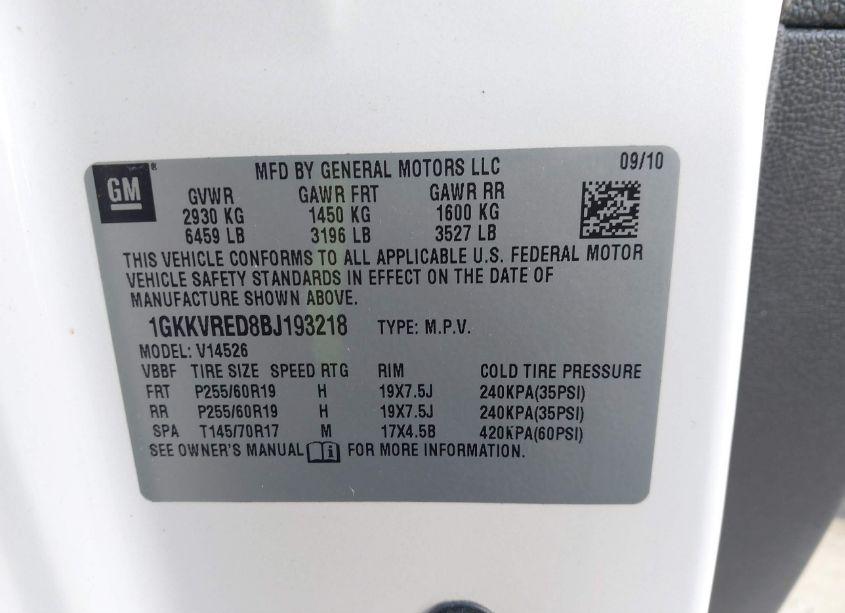 Photo 9 of 2011 Gmc Acadia SLT-1 (VIN 1GKKVRED8BJ193218)