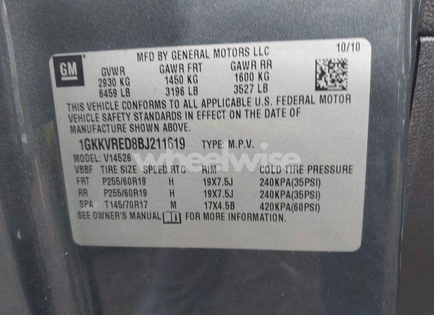 Photo 9 of 2011 Gmc Acadia SLT-1 (VIN 1GKKVRED8BJ211619)