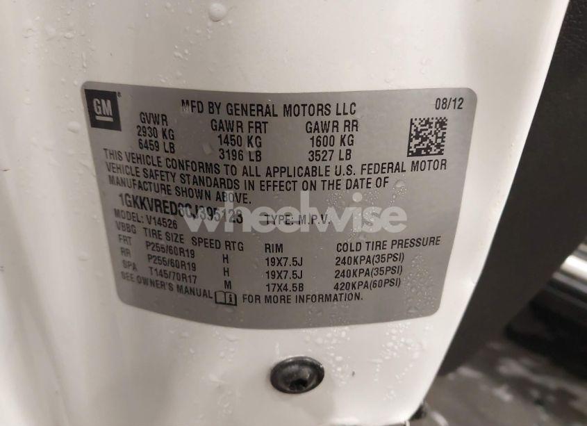 Photo 9 of 2012 Gmc Acadia SLT1 (VIN 1GKKVRED8CJ395123)