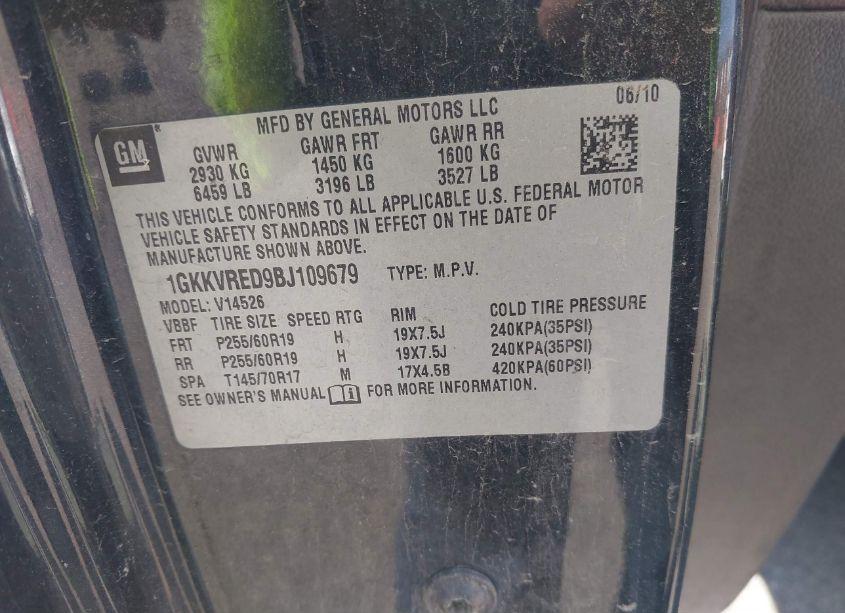 Photo 9 of 2011 Gmc Acadia SLT-1 (VIN 1GKKVRED9BJ109679)