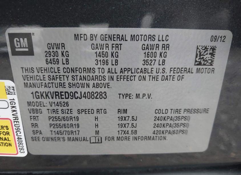 Photo 9 of 2012 Gmc Acadia SLT1 (VIN 1GKKVRED9CJ408283)