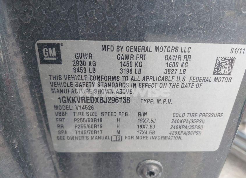 Photo 9 of 2011 Gmc Acadia SLT-1 (VIN 1GKKVREDXBJ296138)