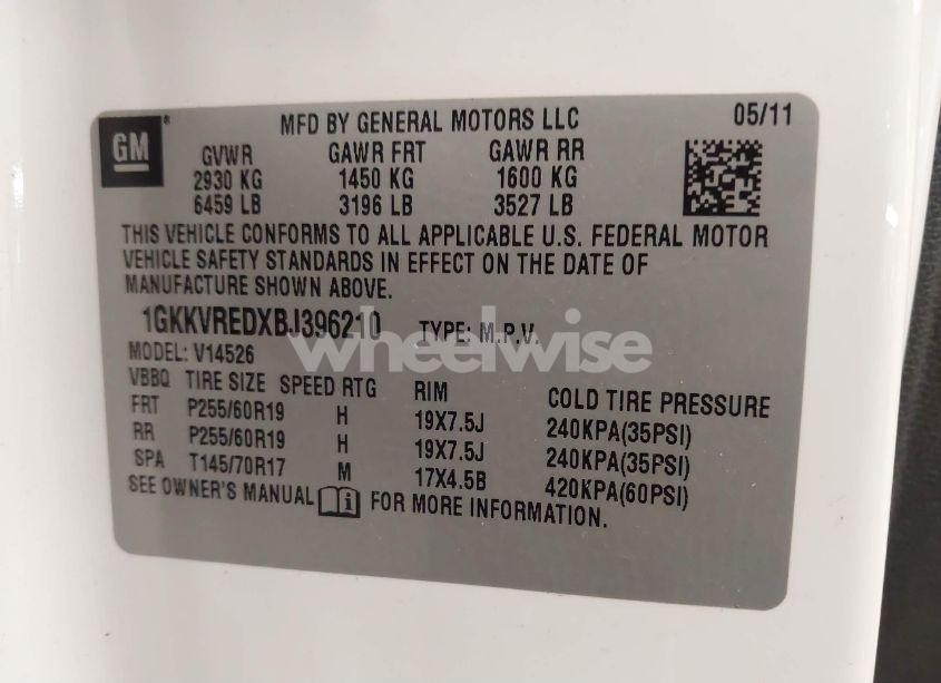 Photo 9 of 2011 Gmc Acadia SLT-1 (VIN 1GKKVREDXBJ396210)