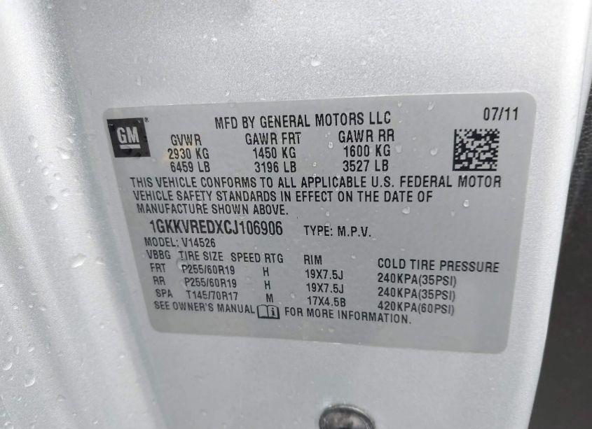 Photo 9 of 2012 Gmc Acadia SLT-1 (VIN 1GKKVREDXCJ106906)