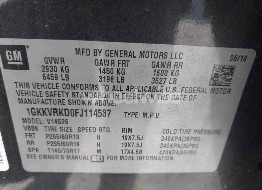 Photo 9 of 2015 Gmc Acadia SLT-1 (VIN 1GKKVRKD0FJ114537)