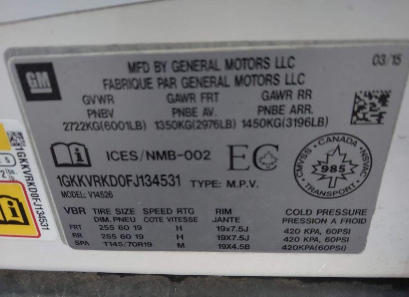 Photo 9 of 2015 Gmc Acadia SLT-1 (VIN 1GKKVRKD0FJ134531)