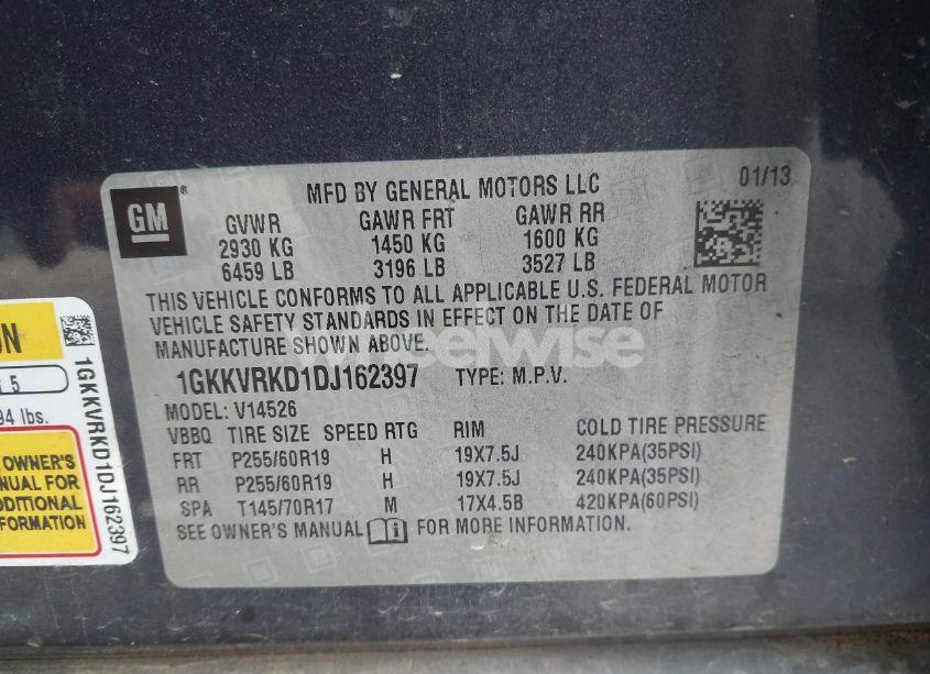 Photo 9 of 2013 Gmc Acadia SLT-1 (VIN 1GKKVRKD1DJ162397)