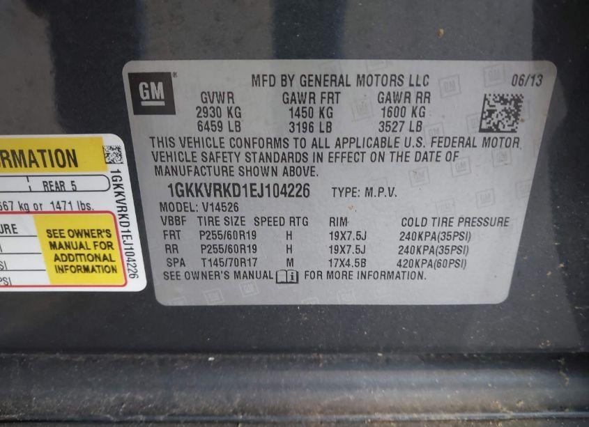 Photo 9 of 2014 Gmc Acadia SLT-1 (VIN 1GKKVRKD1EJ104226)