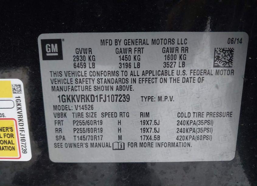 Photo 9 of 2015 Gmc Acadia SLT-1 (VIN 1GKKVRKD1FJ107239)