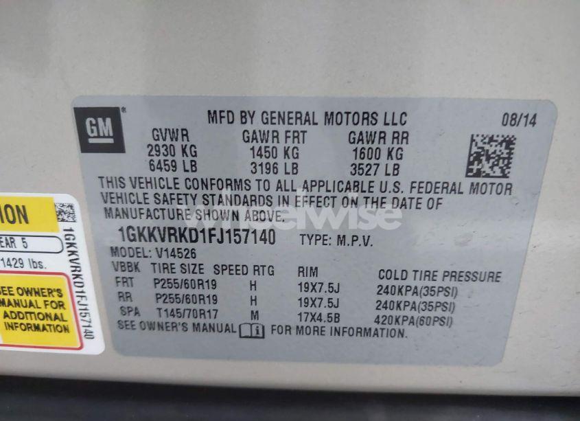 Photo 9 of 2015 Gmc Acadia SLT-1 (VIN 1GKKVRKD1FJ157140)