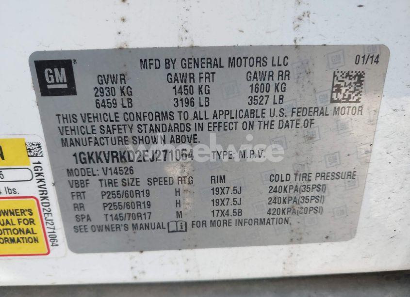 Photo 9 of 2014 Gmc Acadia SLT-1 (VIN 1GKKVRKD2EJ271064)