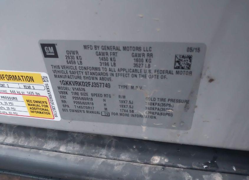 Photo 9 of 2015 Gmc Acadia SLT-1 (VIN 1GKKVRKD2FJ357749)