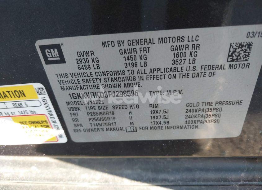 Photo 9 of 2015 Gmc Acadia SLT-1 (VIN 1GKKVRKD3FJ298596)